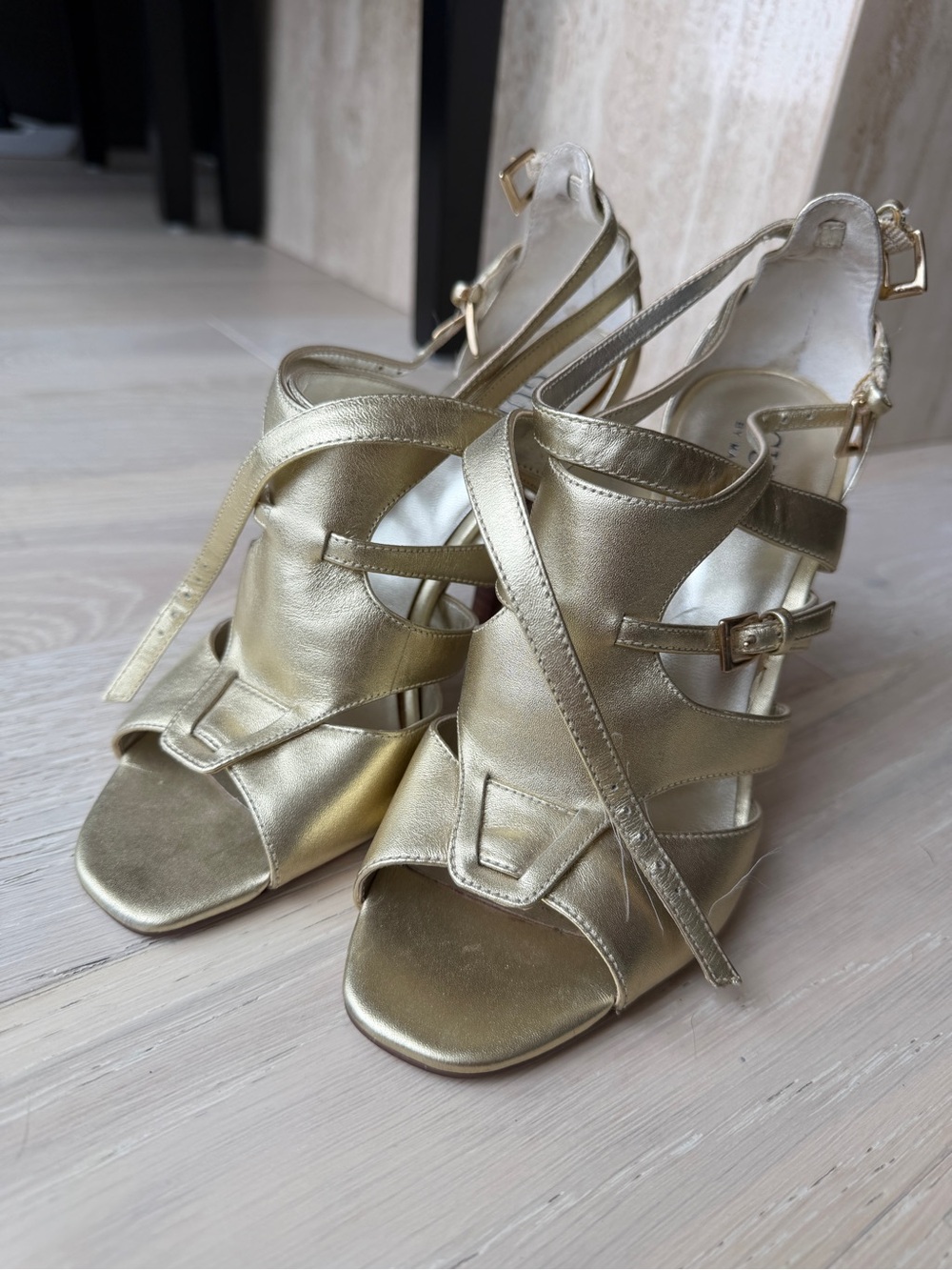 Guess by Marciano Metallic Gold Strappy Open-Toe Heels